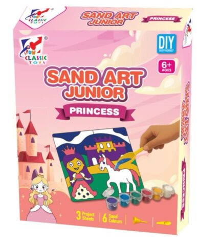 skibitoys Sand Art Junior DIY Craft Kit, Random Themed Sets with Princess, Dinosaur, Space, Unicorn Projects, 3 Sheets Each, 6 Sand Colors, Ages 6+ one Set only